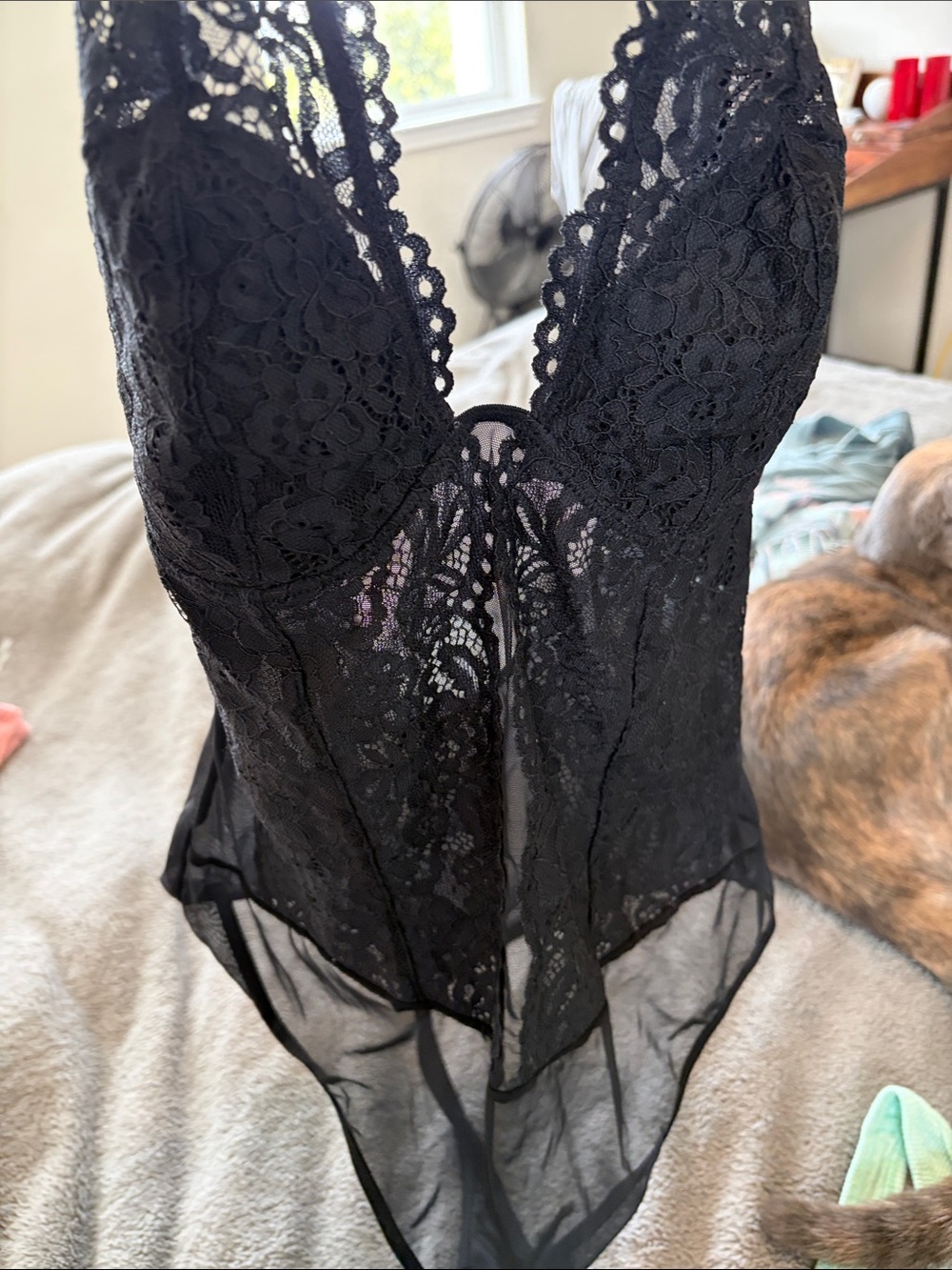 B.Tempt’D Lace Halter Bodysuit Lingerie in Black